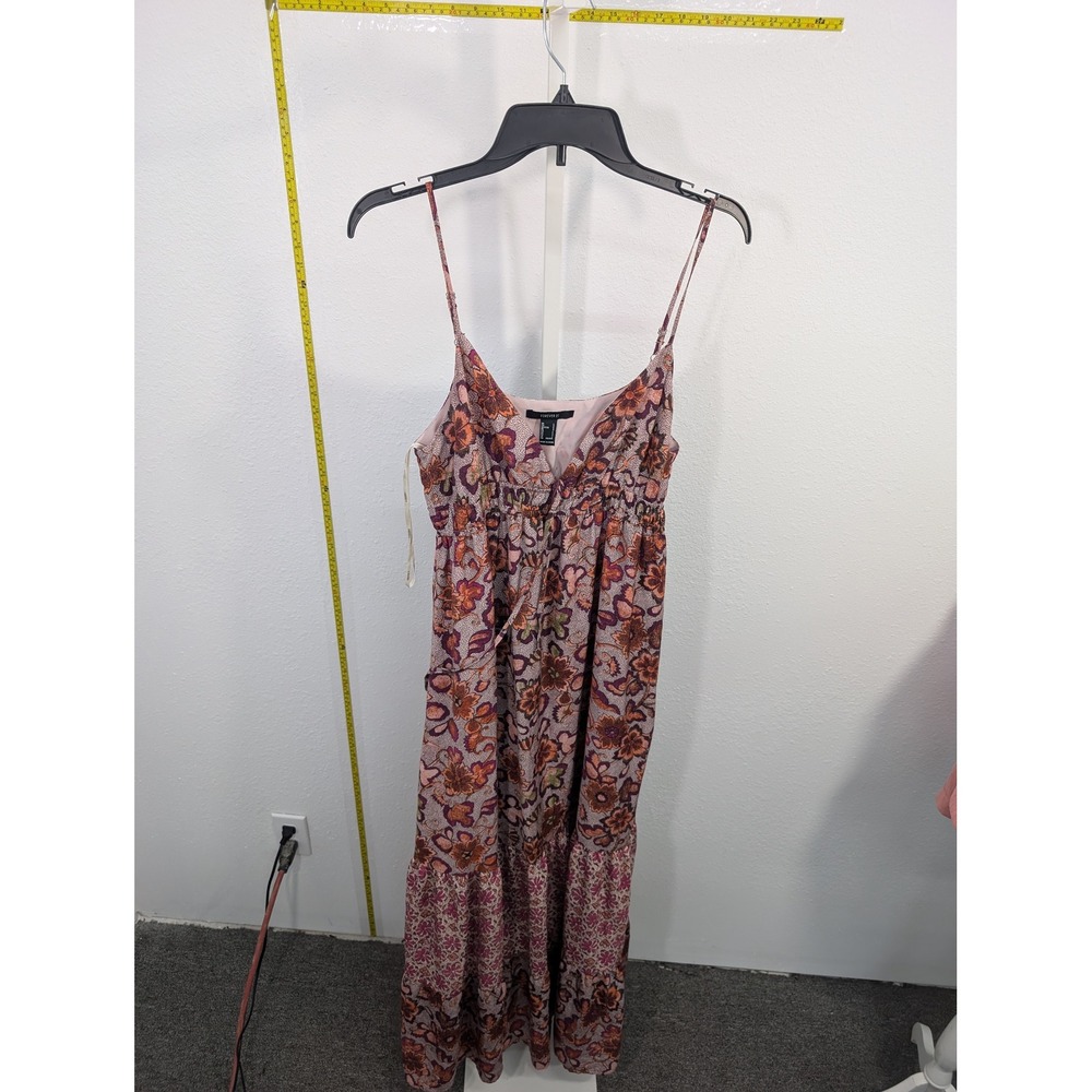 Forever 21 Floral Boho Maxi Dress Orange Purple Pink Tiered Spaghetti Strap L